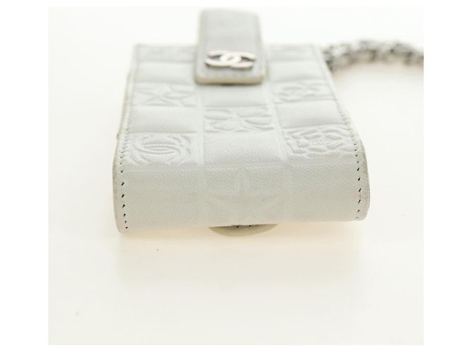 CHANEL icon Chain Shoulder Pouch Lamb Skin White Silver CC Auth 184233A Argento Bianco - vista 5