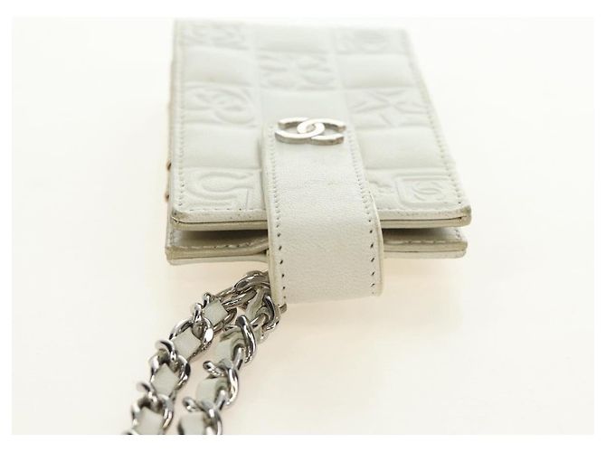 CHANEL icon Chain Shoulder Pouch Lamb Skin White Silver CC Auth 184233A Argento Bianco - vista 6