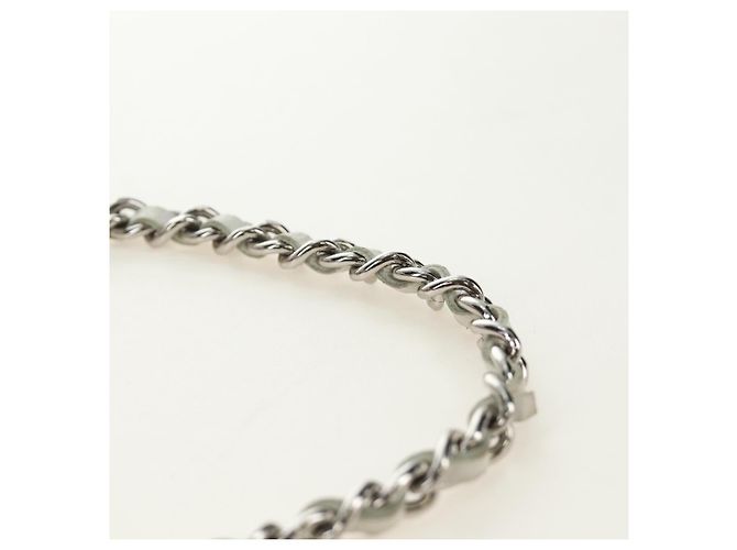 CHANEL icon Chain Shoulder Pouch Lamb Skin White Silver CC Auth 184233A Argento Bianco - vista 8