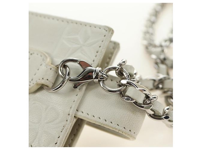 CHANEL icon Chain Shoulder Pouch Lamb Skin White Silver CC Auth 184233A Argento Bianco - vista 9