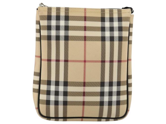 Borsa a Spalla BURBERRY Nova Check PVC Beige Argento Auth 183108A - vista 13