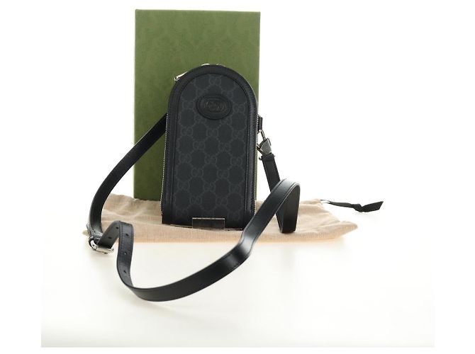 Borsa a tracolla GUCCI GG Supreme PVC Nero Argento 724351 Auth 183126M - vista 12