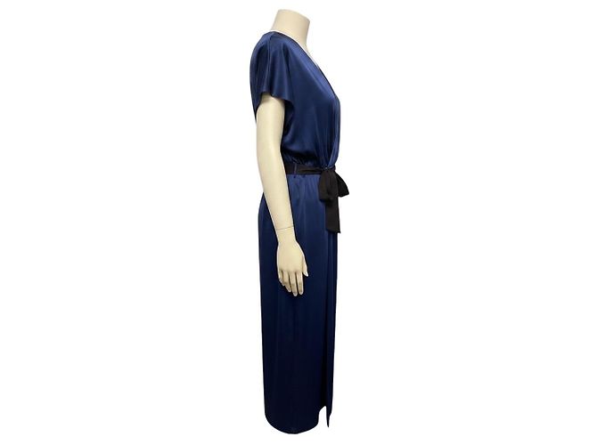 Abito midi in raso di seta a maniche corte blu navy Max Mara - vista 2