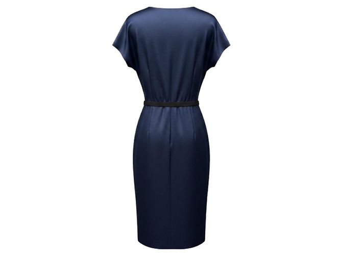 Abito midi in raso di seta a maniche corte blu navy Max Mara - vista 3