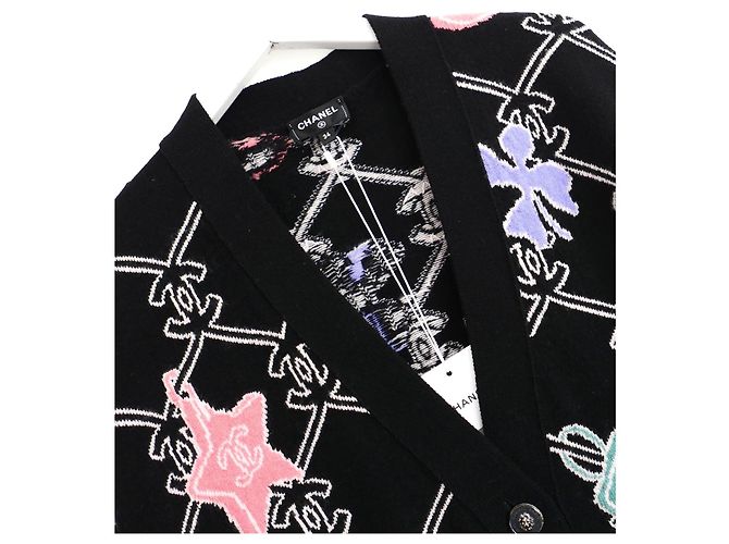 Chanel Kaschmir-Cardigan Logo Charm 22P Schwarz Mehrfarben - Ansicht 4