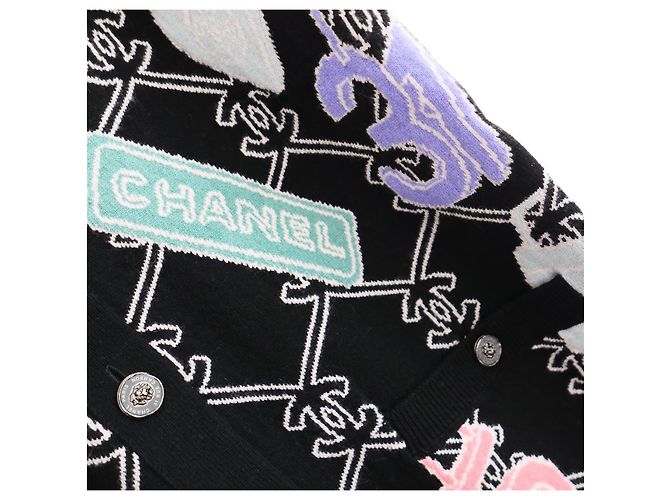Chanel Kaschmir-Cardigan Logo Charm 22P Schwarz Mehrfarben - Ansicht 5