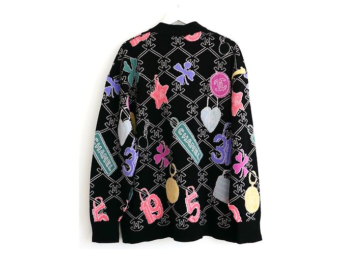 Chanel Kaschmir-Cardigan Logo Charm 22P Schwarz Mehrfarben - Ansicht 7