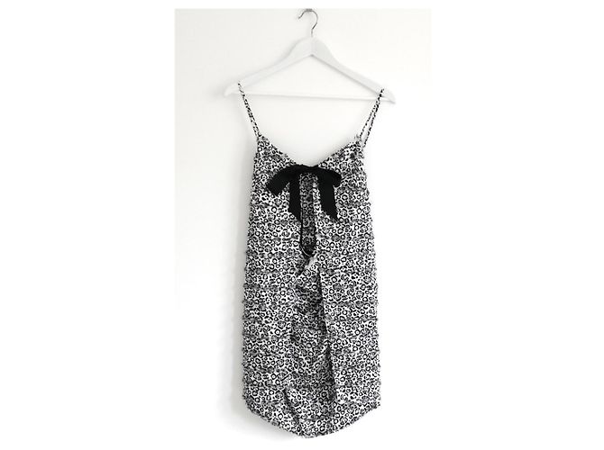 Abito corto in seta Chanel stampa leopardata e fiocco 22P Nero Bianco Stampa leopardo - vista 2