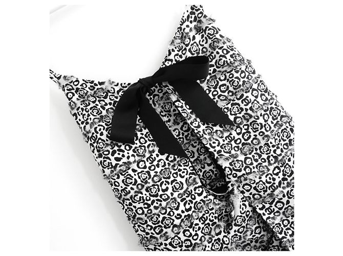 Abito corto in seta Chanel stampa leopardata e fiocco 22P Nero Bianco Stampa leopardo - vista 3