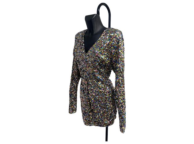 Abito con paillettes multicolore con scollo a V e maniche lunghe di The Attico - vista 2