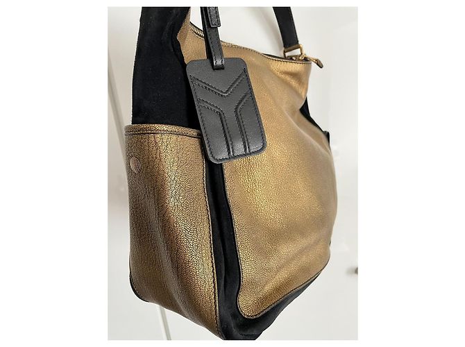Saint Laurent Borsa a mano Multi Pelle Oro e Scamosciato Nero D'oro - vista 2