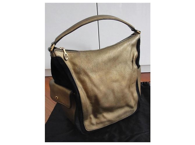 Saint Laurent Borsa a mano Multi Pelle Oro e Scamosciato Nero D'oro - vista 3