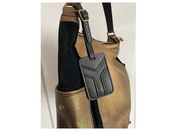 Saint Laurent Borsa a mano Multi Pelle Oro e Scamosciato Nero D'oro - vista 6