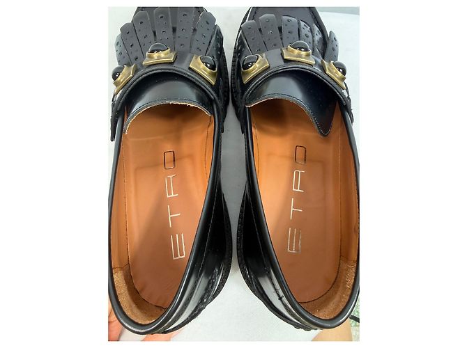 Etro Mocassini in pelle nera con frange e borchie Nero - vista 10