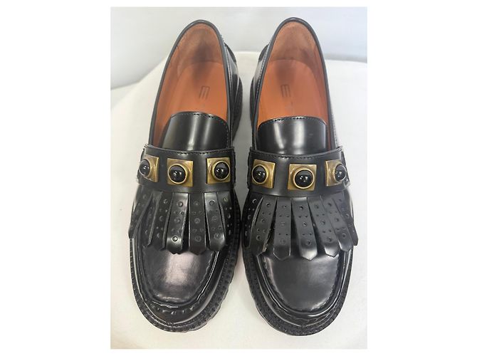 Etro Mocassini in pelle nera con frange e borchie Nero - vista 4