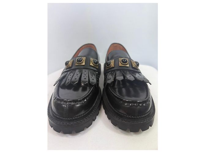 Etro Mocassini in pelle nera con frange e borchie Nero - vista 5