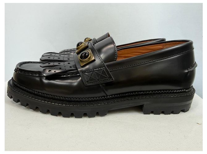 Etro Mocassini in pelle nera con frange e borchie Nero - vista 6