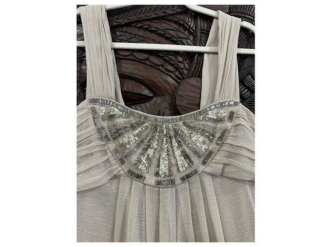 Autre Marque Vestido de verão curto em seda bege Un Deux Trois com pérolas - vista 2
