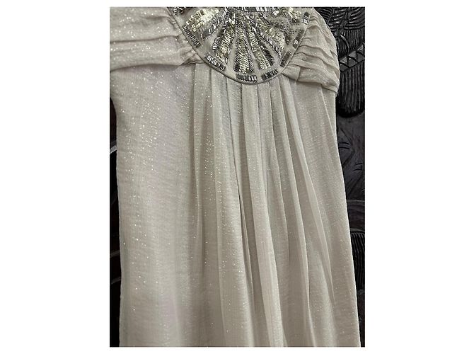 Autre Marque Vestido de verão curto em seda bege Un Deux Trois com pérolas - vista 3