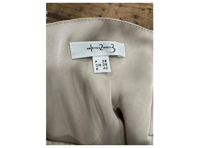 Autre Marque Vestido de verão curto em seda bege Un Deux Trois com pérolas - vista 7
