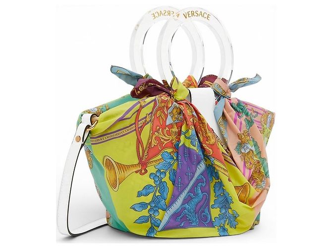 Versace La Medusa Borsa Piccola in Raffia e Seta Multicolore - vista 10