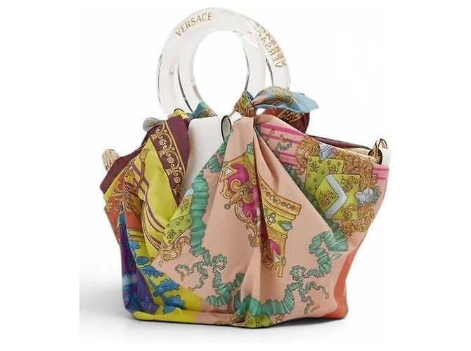 Versace La Medusa Borsa Piccola in Raffia e Seta Multicolore - vista 11