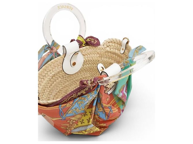 Versace La Medusa Borsa Piccola in Raffia e Seta Multicolore - vista 12