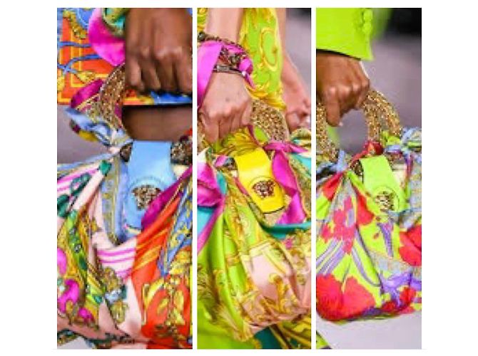 Versace La Medusa Borsa Piccola in Raffia e Seta Multicolore - vista 2