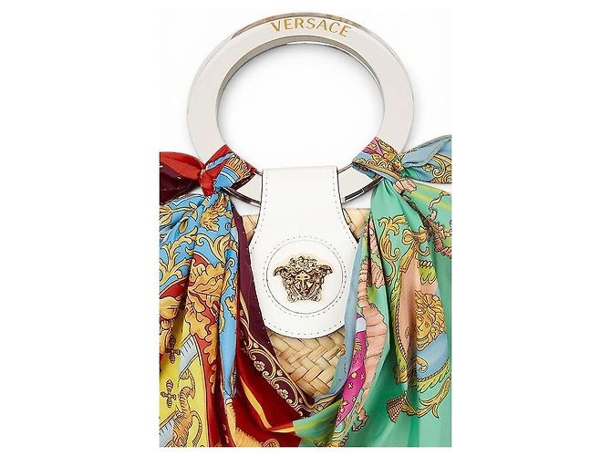 Versace La Medusa Borsa Piccola in Raffia e Seta Multicolore - vista 7