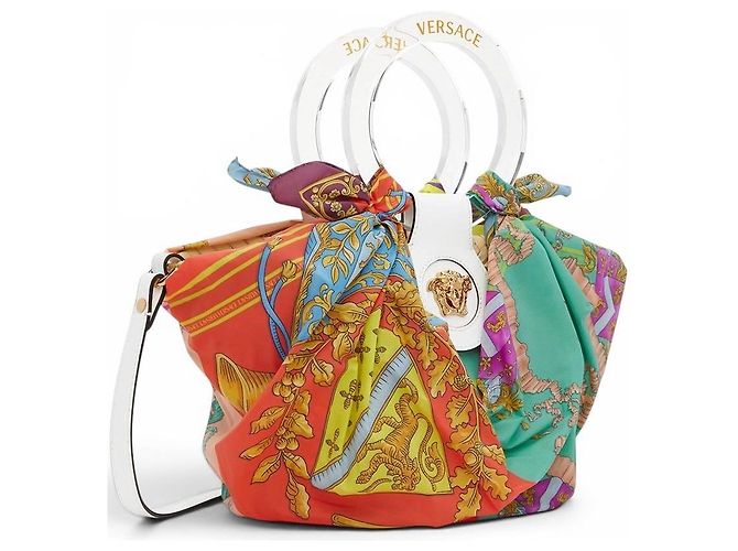 Versace La Medusa Borsa Piccola in Raffia e Seta Multicolore - vista 8