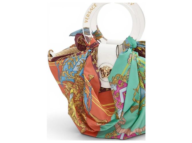 Versace La Medusa Borsa Piccola in Raffia e Seta Multicolore - vista 9
