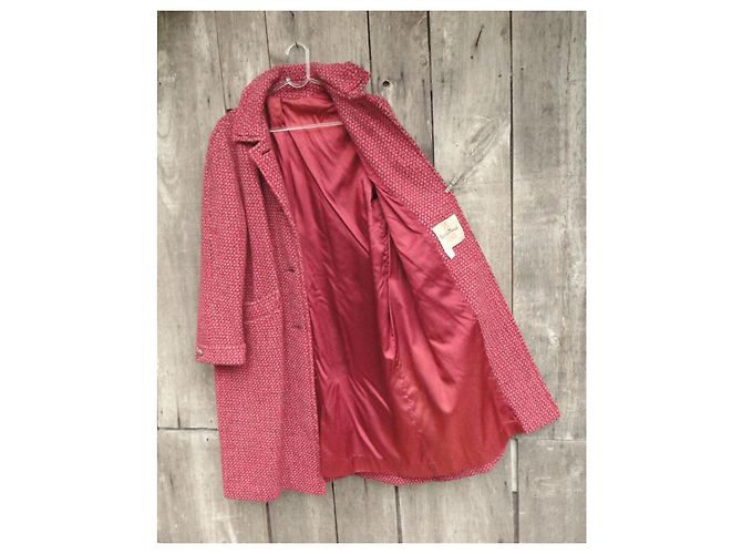 Autre Marque Abrigo Harris Tweed de lana virgen escocesa Rosa Roja Gris - vista 5