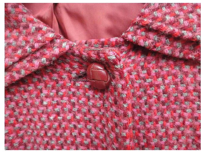Autre Marque Abrigo Harris Tweed de lana virgen escocesa Rosa Roja Gris - vista 8