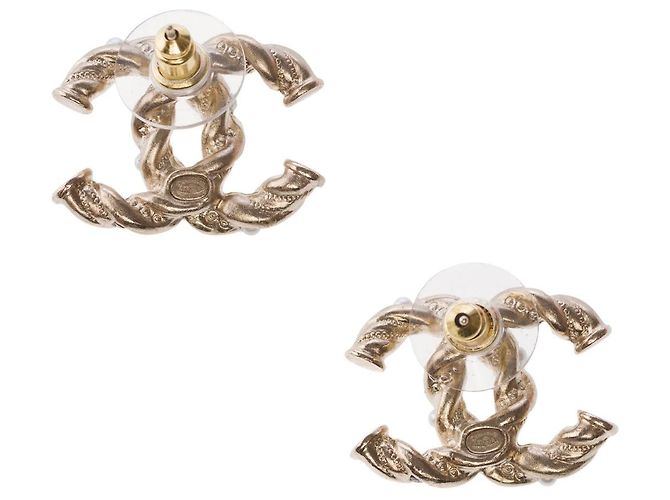 Chanel CC Ohrringe mit Perlen und Strass Gold Golden - Ansicht 3