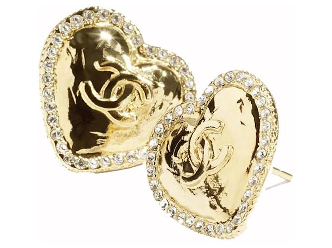 Orecchini Chanel cuore e strass dorati D'oro - vista 3