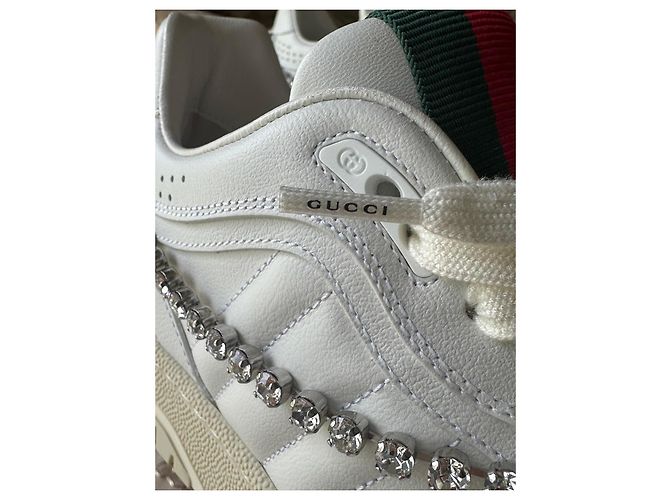 Sneakers Gucci in pelle bianca impreziosite da cristalli Bianco - vista 5