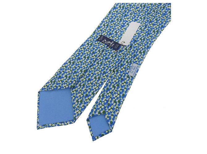 Hermès Cravatta in seta con stampa logo all-over Hermes Blu - vista 4