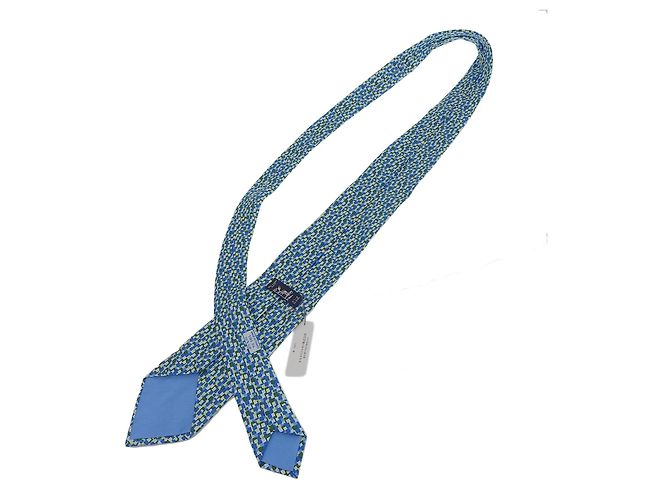 Hermès Cravatta in seta con stampa logo all-over Hermes Blu - vista 5