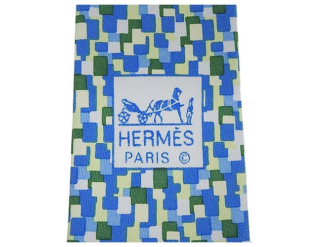 Hermès Cravatta in seta con stampa logo all-over Hermes Blu - vista 6