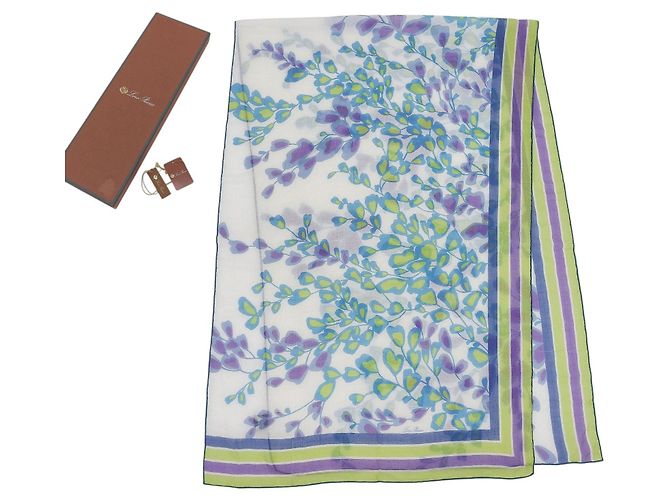 Autre Marque Sciarpa in cashmere Loro Piana con logo floreale Bianco - vista 3