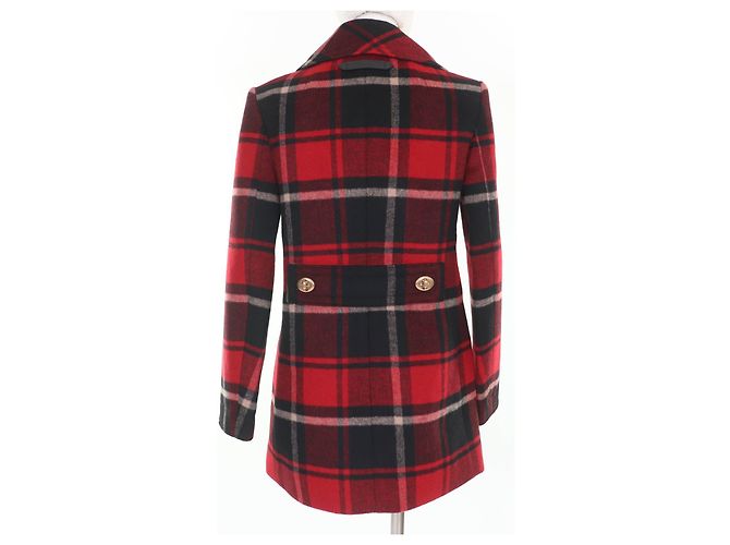 COACH Check Pattern Metal Logo Double Breasted Coat Red - view 3