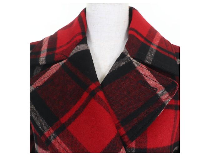 COACH Check Pattern Metal Logo Double Breasted Coat Red - view 4