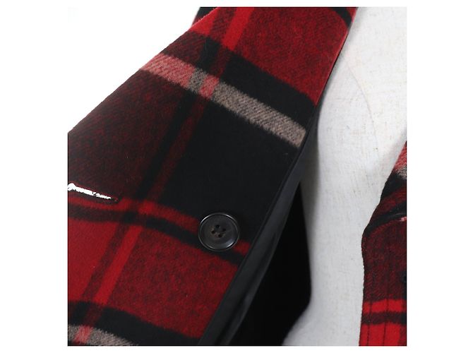 COACH Check Pattern Metal Logo Double Breasted Coat Red - view 5