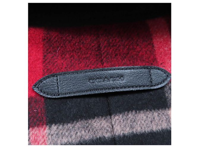 COACH Check Pattern Metal Logo Double Breasted Coat Red - view 6