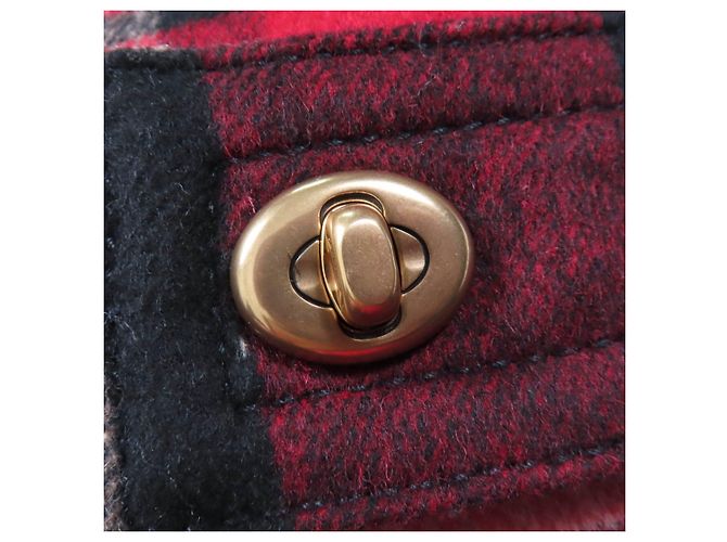 COACH Check Pattern Metal Logo Double Breasted Coat Red - view 7