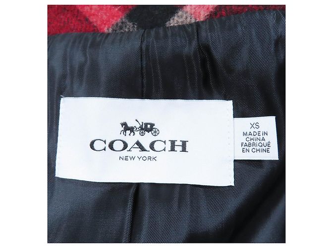 COACH Check Pattern Metal Logo Double Breasted Coat Red - view 9