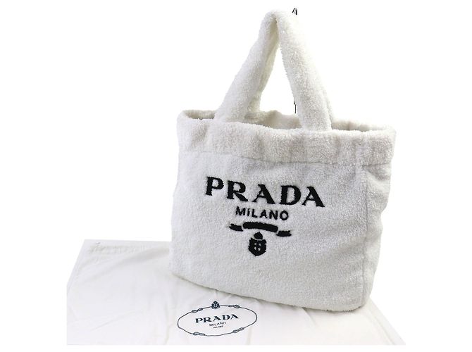 Borsa Tote in spugna Prada con logo Triangle Nero Bianco - vista 2