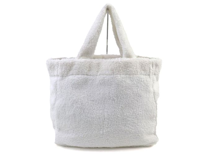 Borsa Tote in spugna Prada con logo Triangle Nero Bianco - vista 3