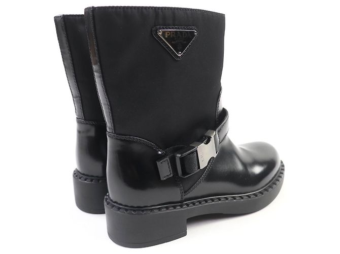 Prada Re-Nylon Lederstiefel Schwarz - Ansicht 2