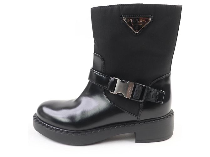Prada Re-Nylon Lederstiefel Schwarz - Ansicht 4
